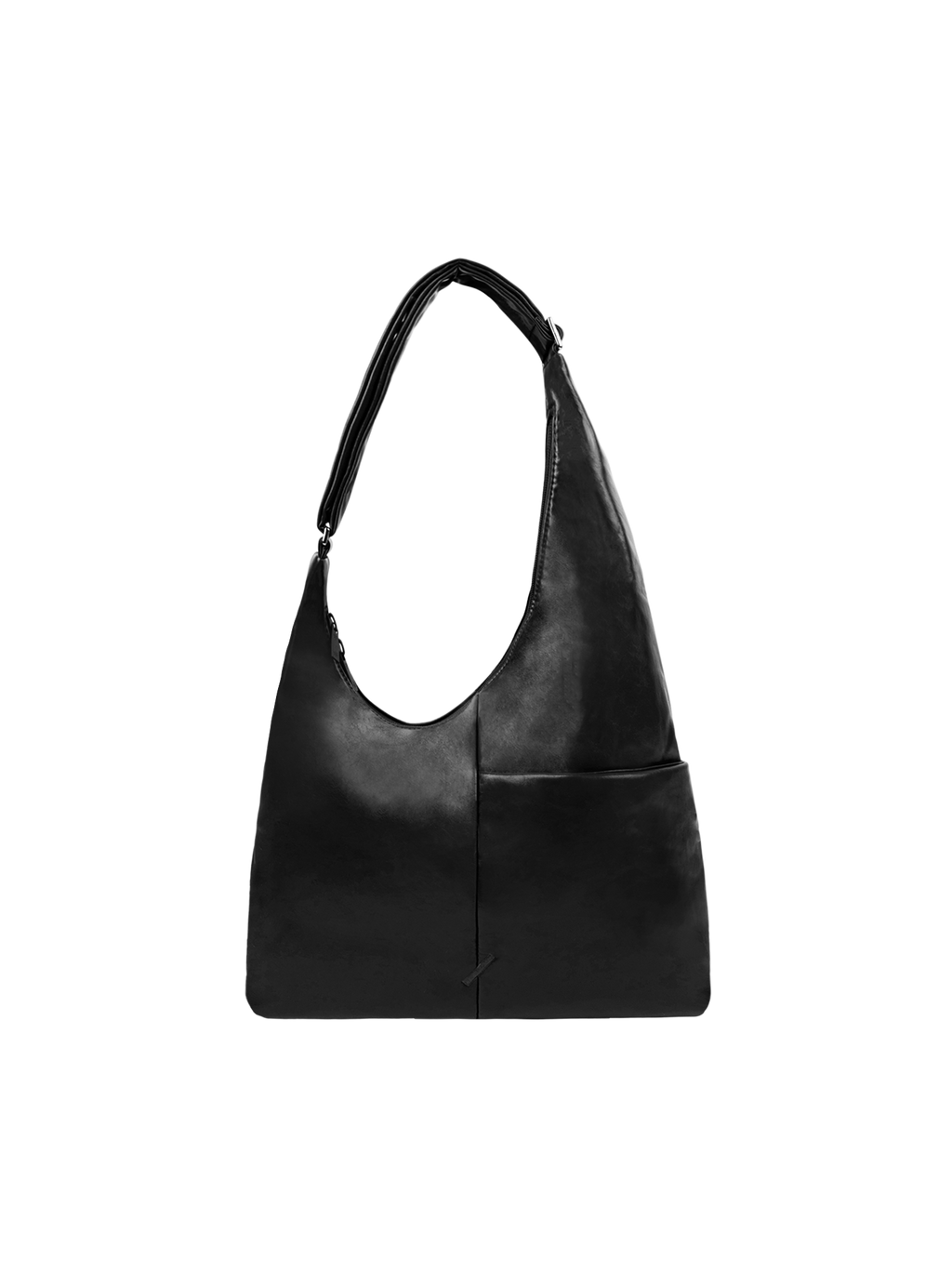 The Midi Arc slouchy hobo-style bag in matte black vegan leather with adjustable shoulder strap