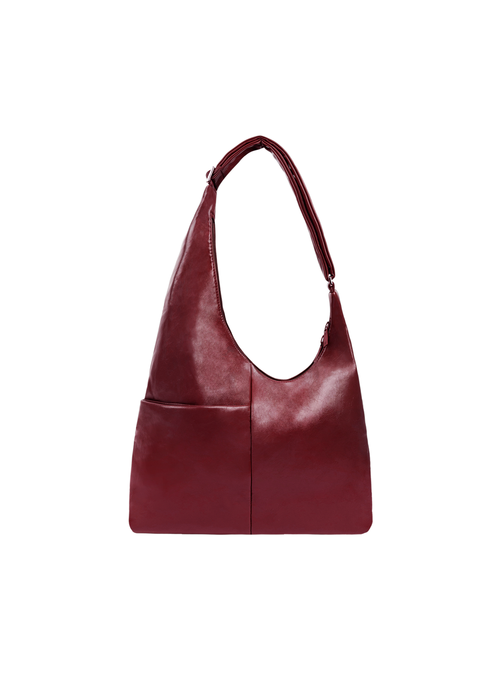 The Midi Arc slouchy hobo-style bag in wine red vegan leather with exterior pockets